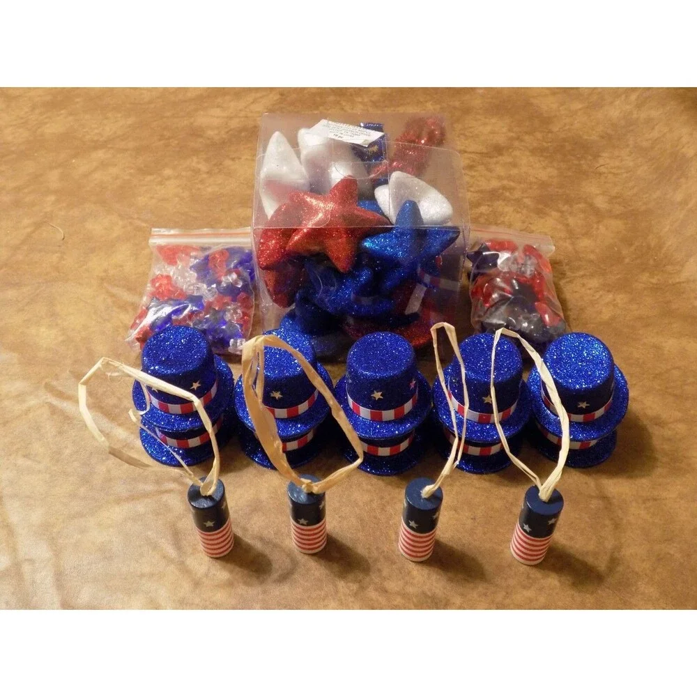 4th Of July Lot Crafts (Top Hats/Wood Firecrackers/Plastic Stars & Foam Scatter)